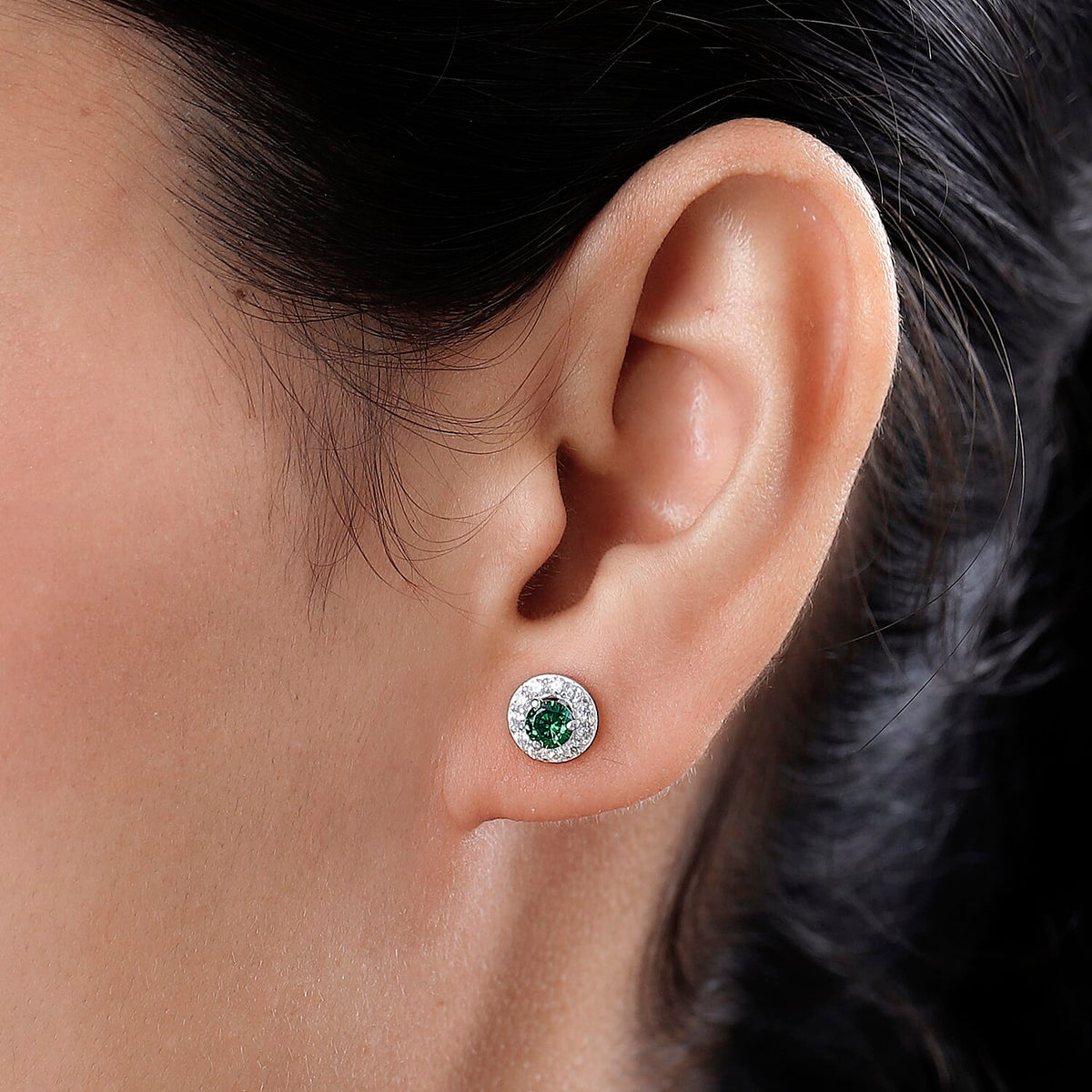 Chrome Cubic Zirconia and White Cubic Zirconia Halo Stud Earrings in Sterling Silver 7569530 3