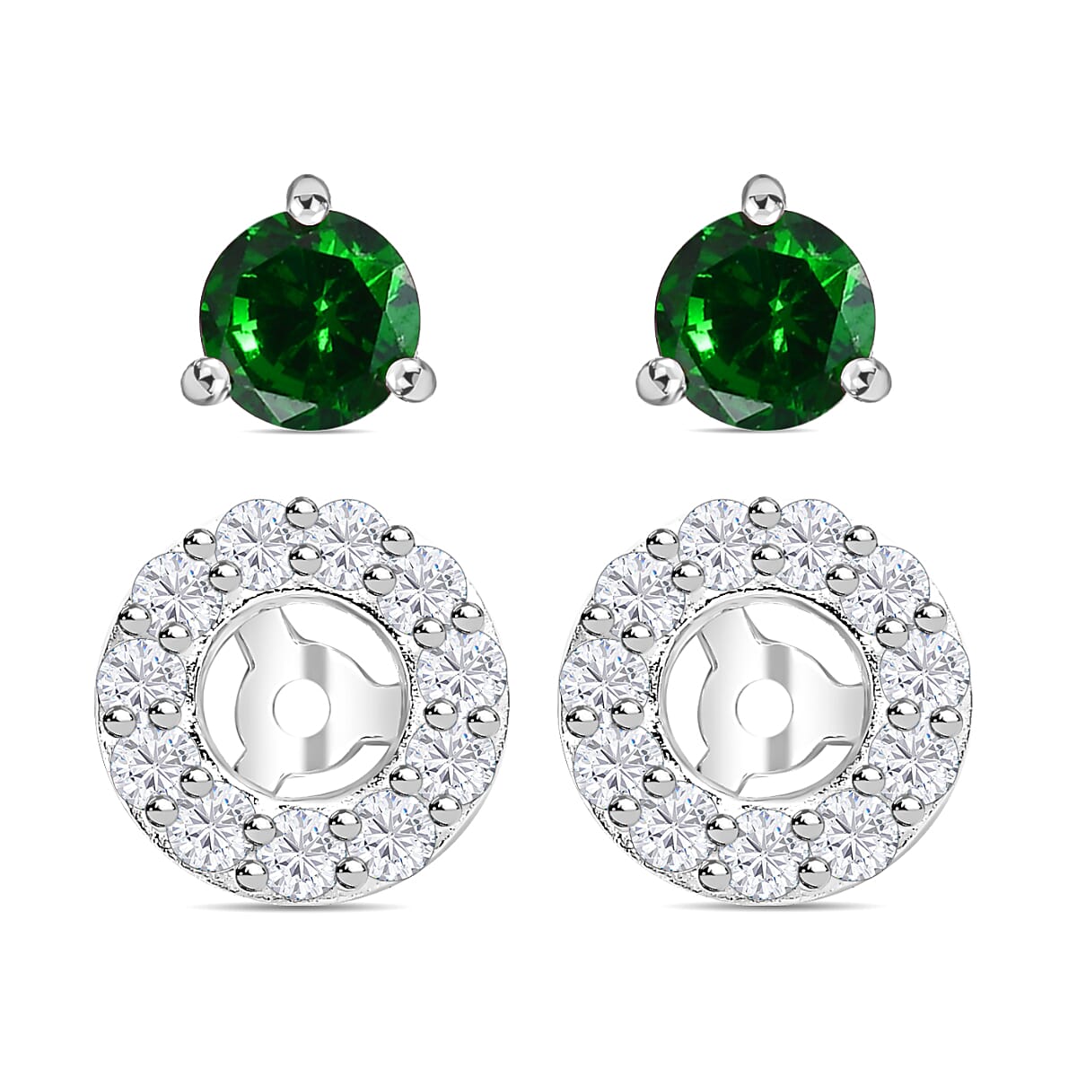 Chrome Cubic Zirconia and White Cubic Zirconia Halo Stud Earrings in Sterling Silver 7569530 4