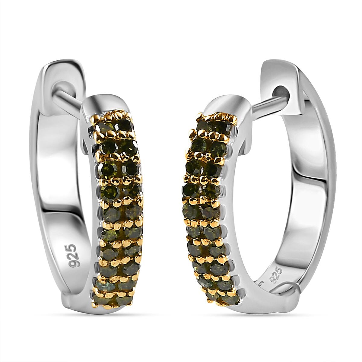 Green Diamond Full Hoop Earring in Rhodium Plated Sterling Silver 7823169 0