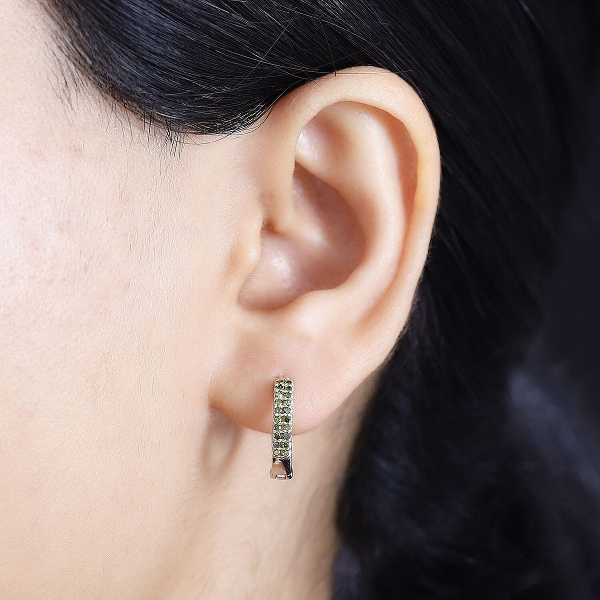 Green Diamond Full Hoop Earring in Rhodium Plated Sterling Silver 7823169 3
