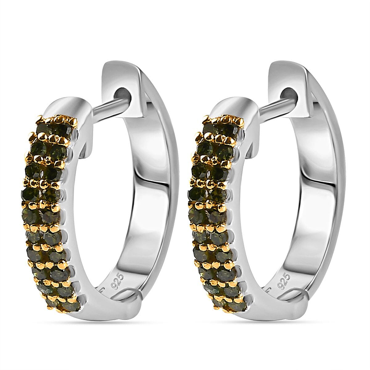 Green Diamond Full Hoop Earring in Rhodium Plated Sterling Silver 7823169 4