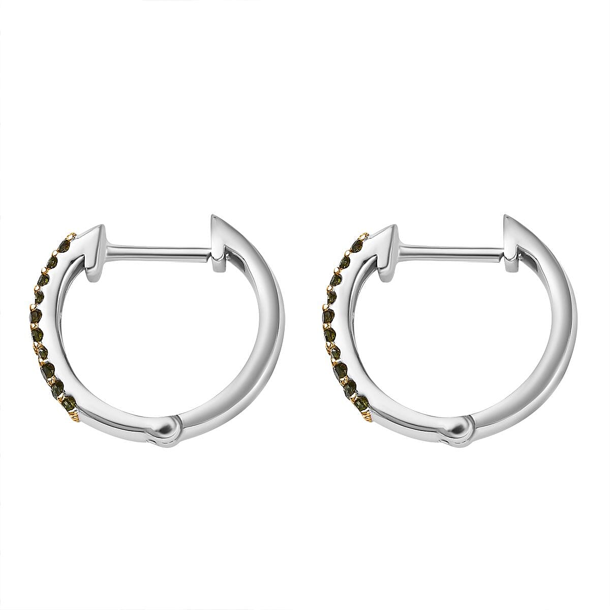 Green Diamond Full Hoop Earring in Rhodium Plated Sterling Silver 7823169 5