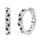 Green Diamond J Hoop Half Hoop Earring with Clasp in Rhodium Overlay Sterling Silver 0.15 Ct.