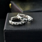 Green Diamond J Hoop Half Hoop Earring with Clasp in Rhodium Overlay Sterling Silver 0.15 Ct.