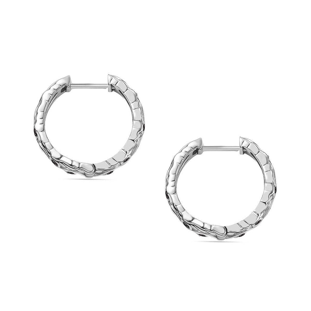 Green Diamond J Hoop Half Hoop Earring with Clasp in Rhodium Overlay Sterling Silver 0.15 Ct.