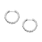 Green Diamond J Hoop Half Hoop Earring with Clasp in Rhodium Overlay Sterling Silver 0.15 Ct.