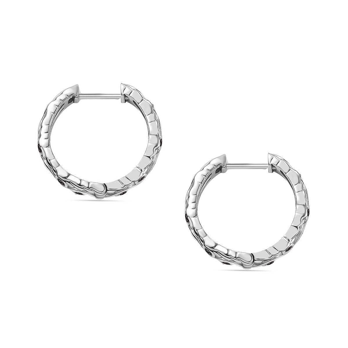Vine-Inspired Green Diamond Hoop Earring with Clasp in Rhodium Overlay Sterling Silver 7971881 5