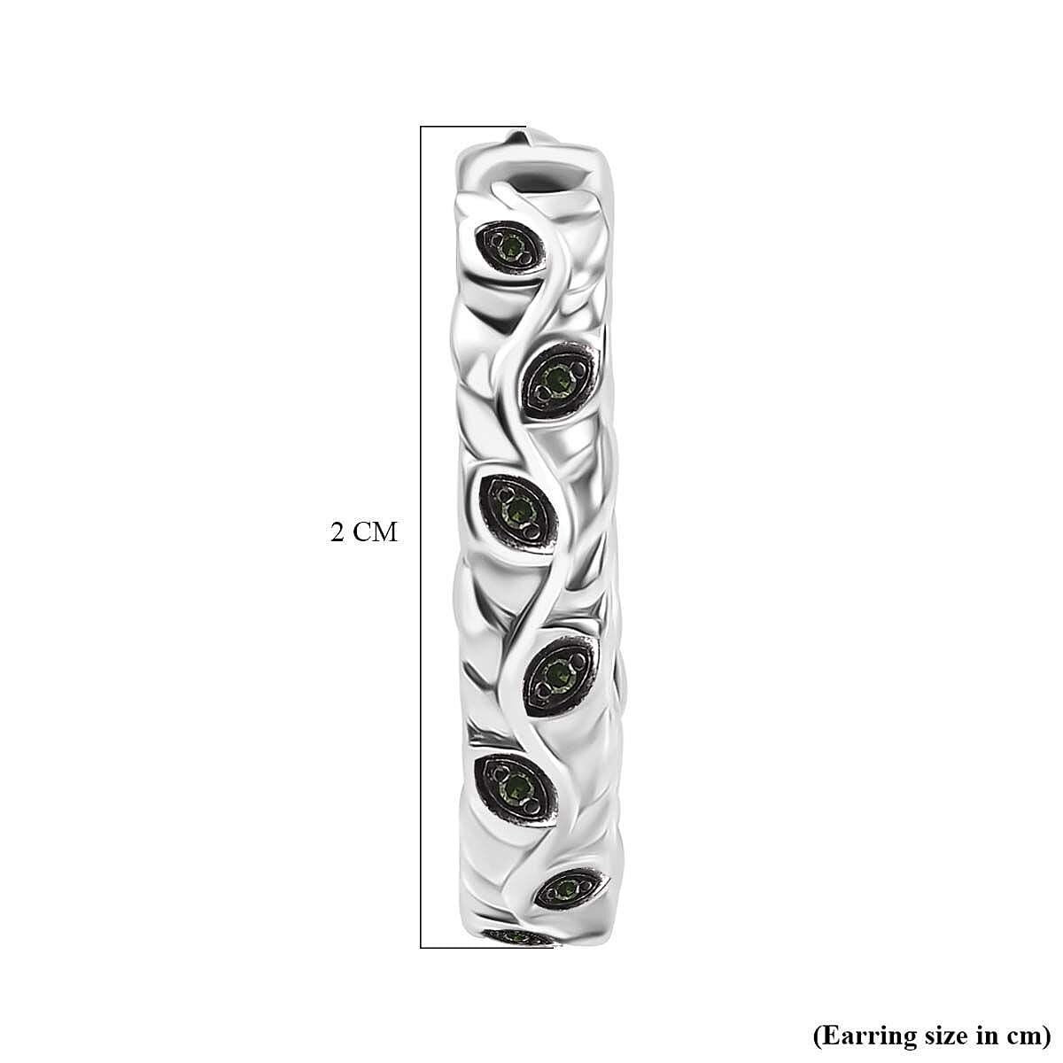 Vine-Inspired Green Diamond Hoop Earring with Clasp in Rhodium Overlay Sterling Silver 7971881 6