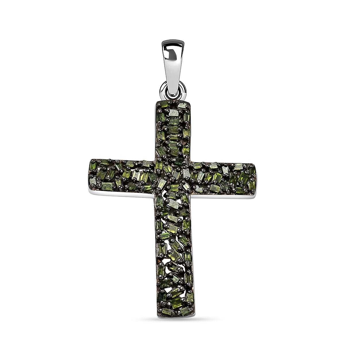 Green Diamond Cross Pendant in Platinum Overlay Sterling Silver 0.33 ct 7652229 0