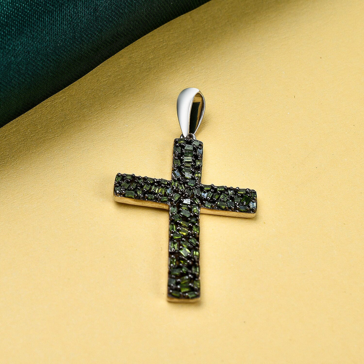 Green Diamond Cross Pendant in Platinum Overlay Sterling Silver 0.33 ct 7652229 1