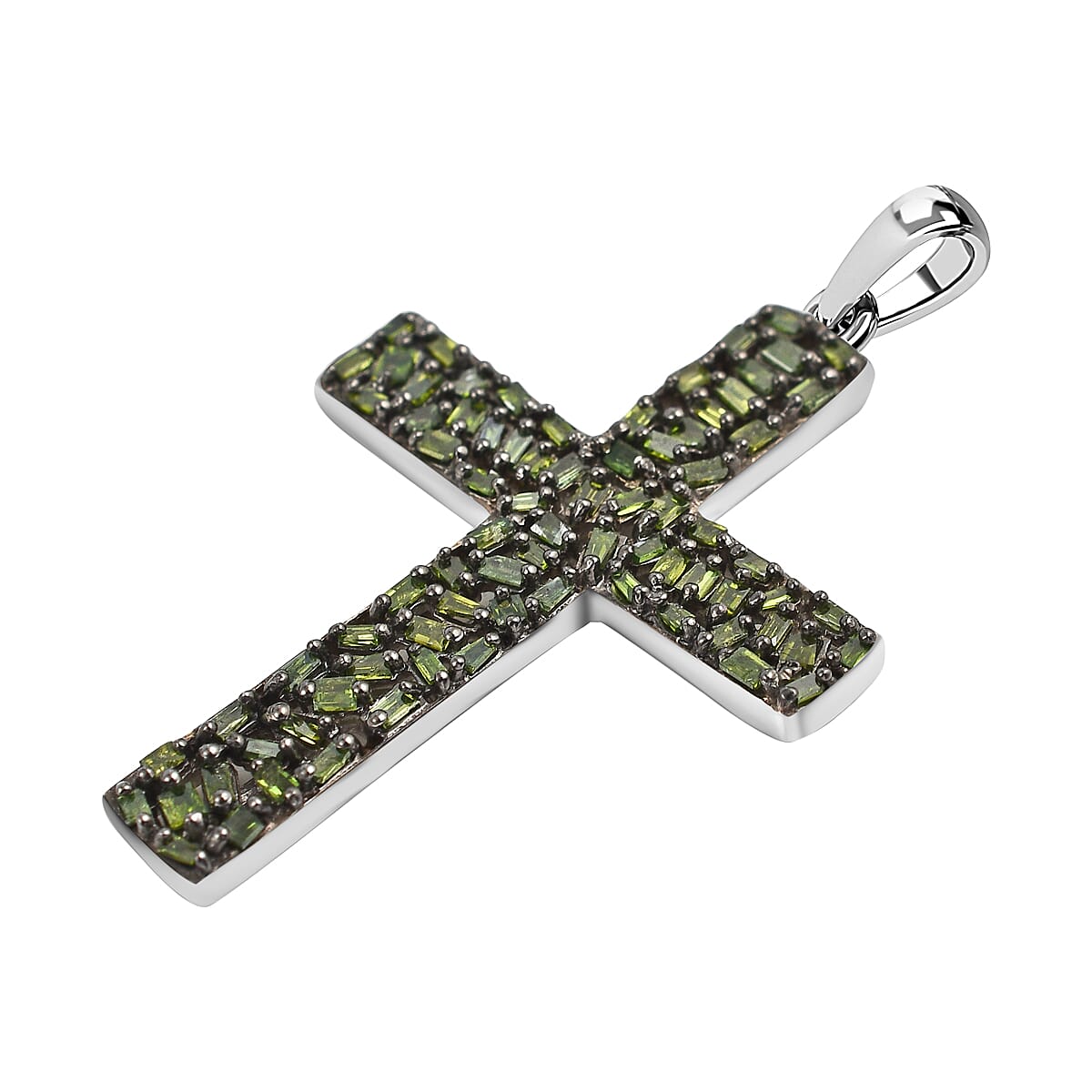 Green Diamond Cross Pendant in Platinum Overlay Sterling Silver 0.33 ct 7652229 3