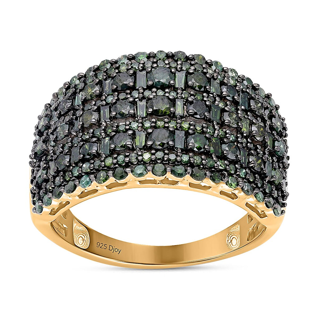 Green Diamond Ring in 18K Vermeil Yellow Gold Plated Sterling Silver 1.98 Ct, Silver Wt. 5.58 Gms.