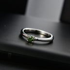 Green Diamond Solitaire Ring in Rhodium Overlay Sterling Silver