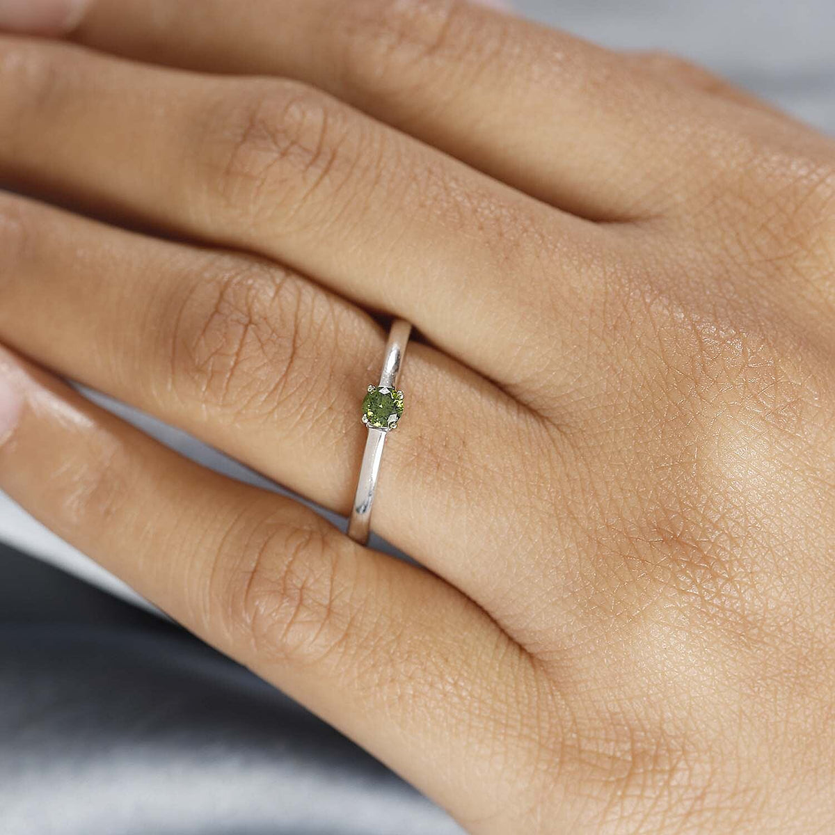 Green Diamond Solitaire Ring in Rhodium Overlay Sterling Silver 7950118 3
