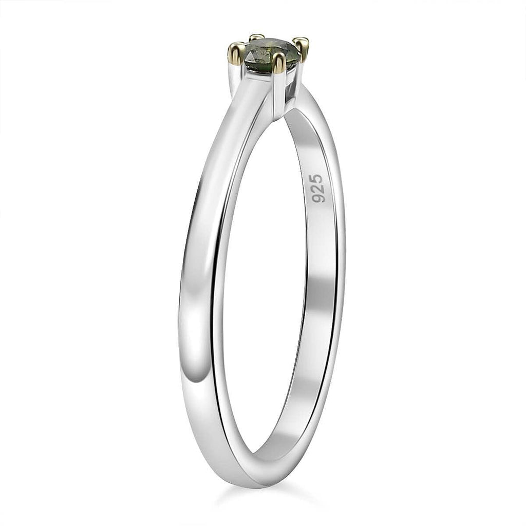 Green Diamond Solitaire Ring in Rhodium Overlay Sterling Silver
