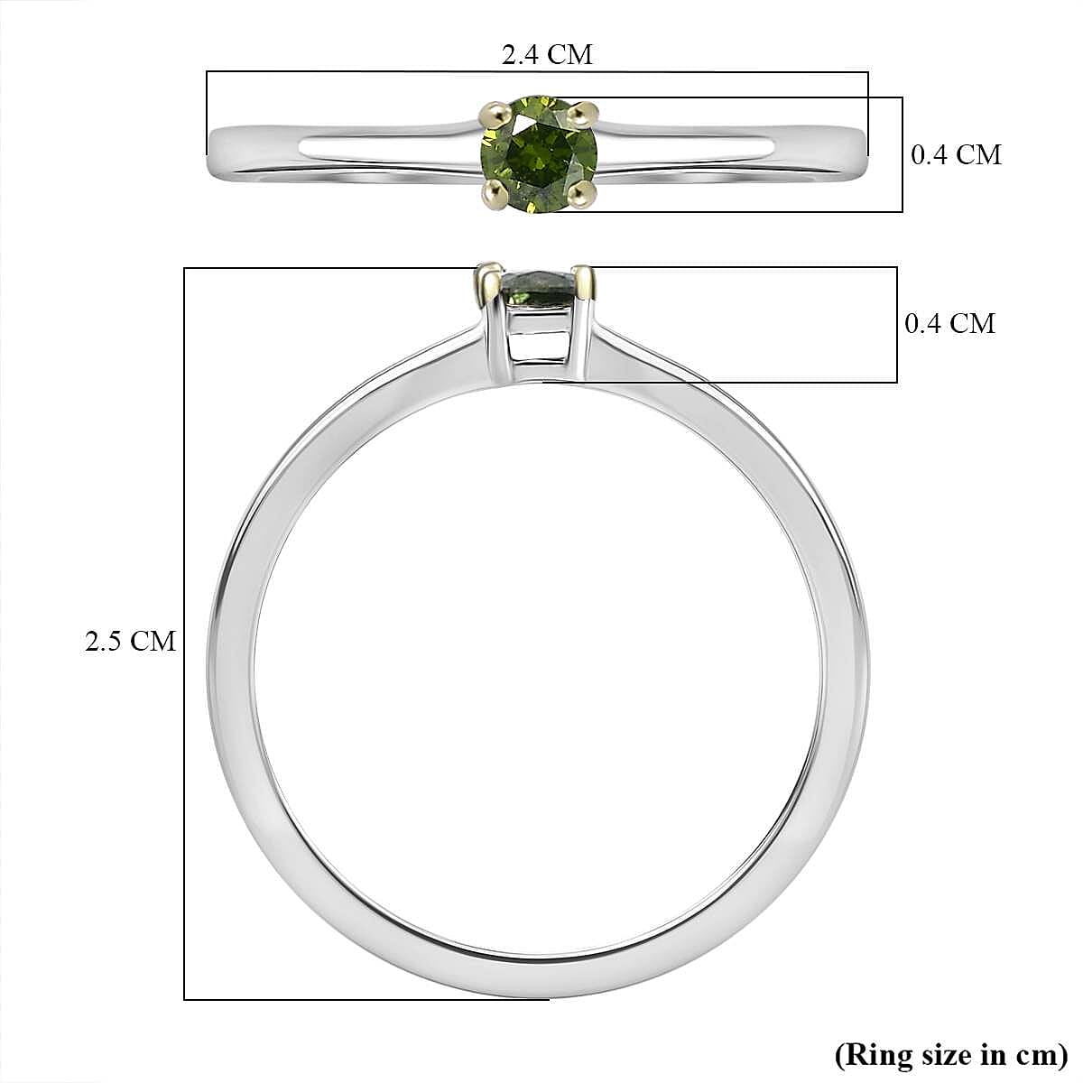 Green Diamond Solitaire Ring in Rhodium Overlay Sterling Silver 7950118 6