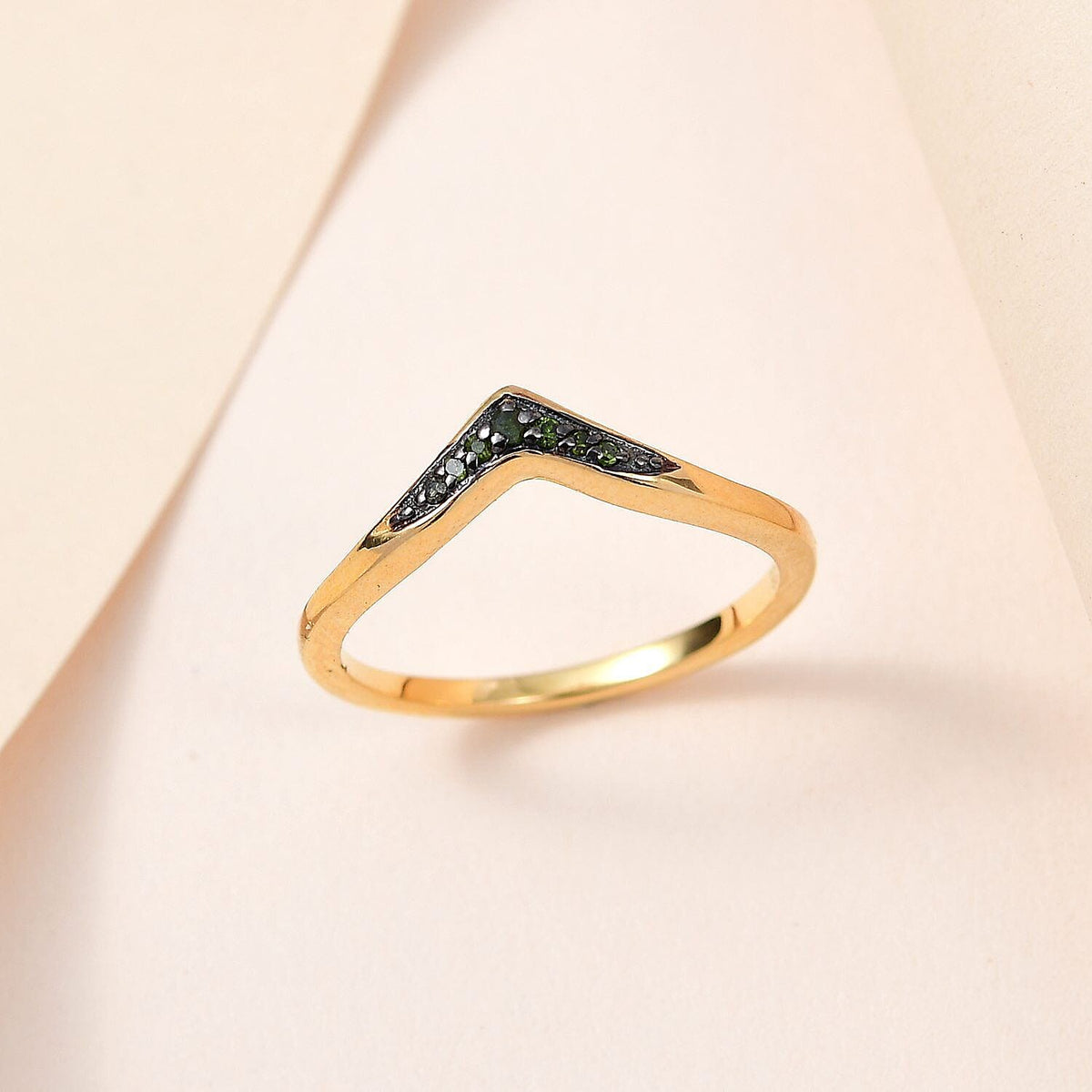 Green Diamond Wishbone Ring in Sterling Silver with 18K Vermeil Yellow Gold 7365526 2