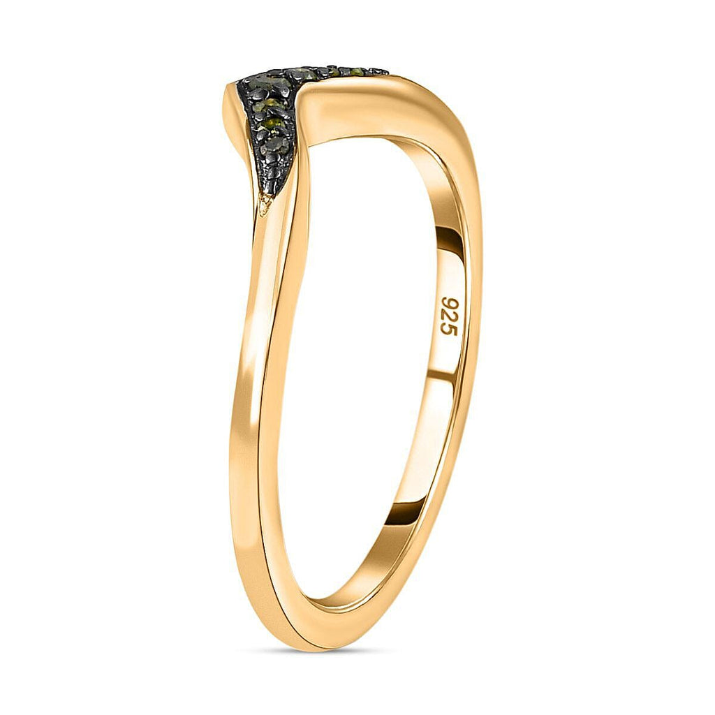 Green Diamond Wishbone Ring in 18K Vermeil Yellow Gold Plated Sterling Silver 0.051 Ct.