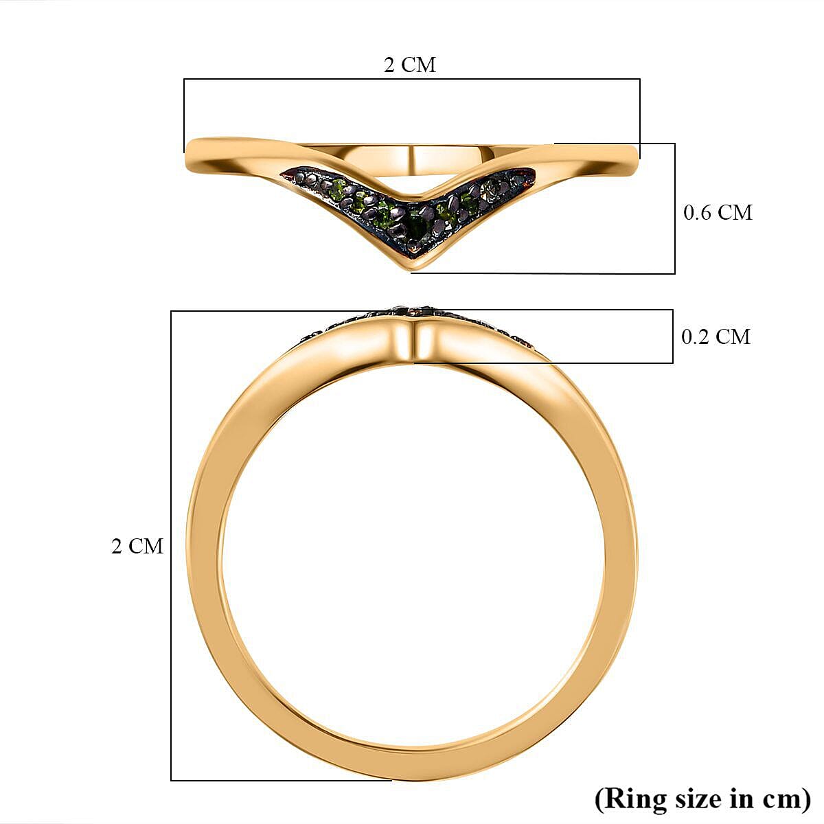 Green Diamond Wishbone Ring in Sterling Silver with 18K Vermeil Yellow Gold 7365526 6