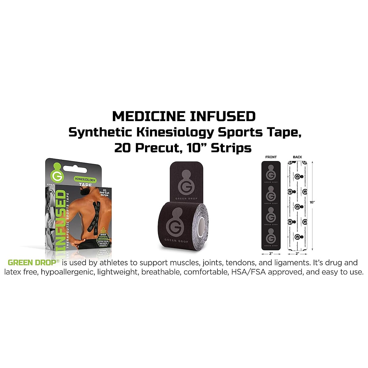 Green Drop Kinesiology Tape - Black 8296043 3