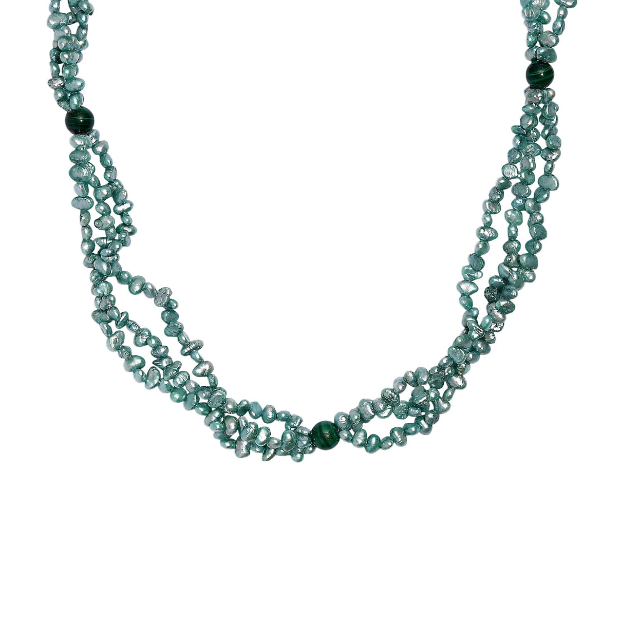 Green Dyed Pearl &amp; Malachite Stone Necklace (Size 34) 280.00 Ct. 8257658 0