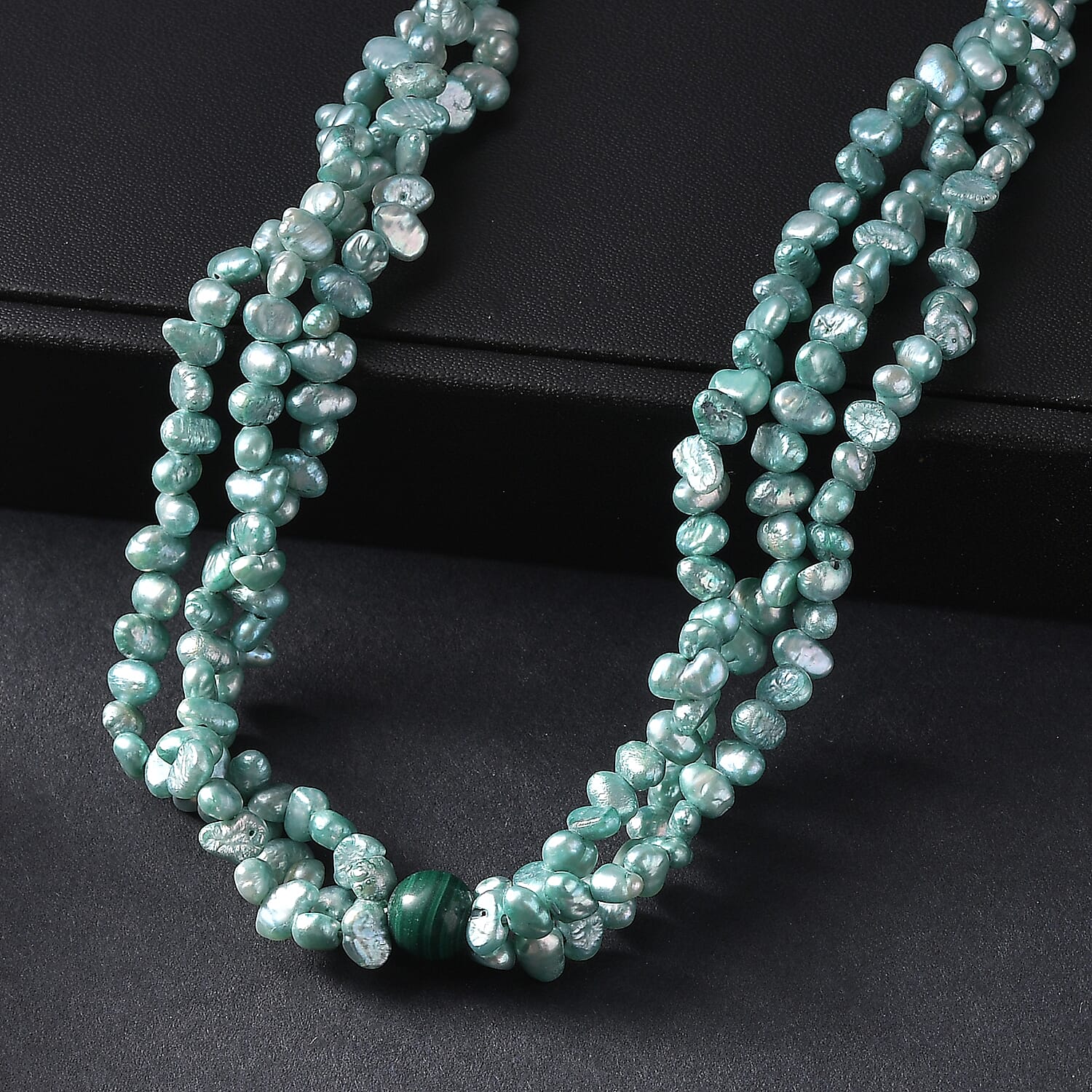 Green Dyed Pearl &amp; Malachite Stone Necklace (Size 34) 280.00 Ct. 8257658 2