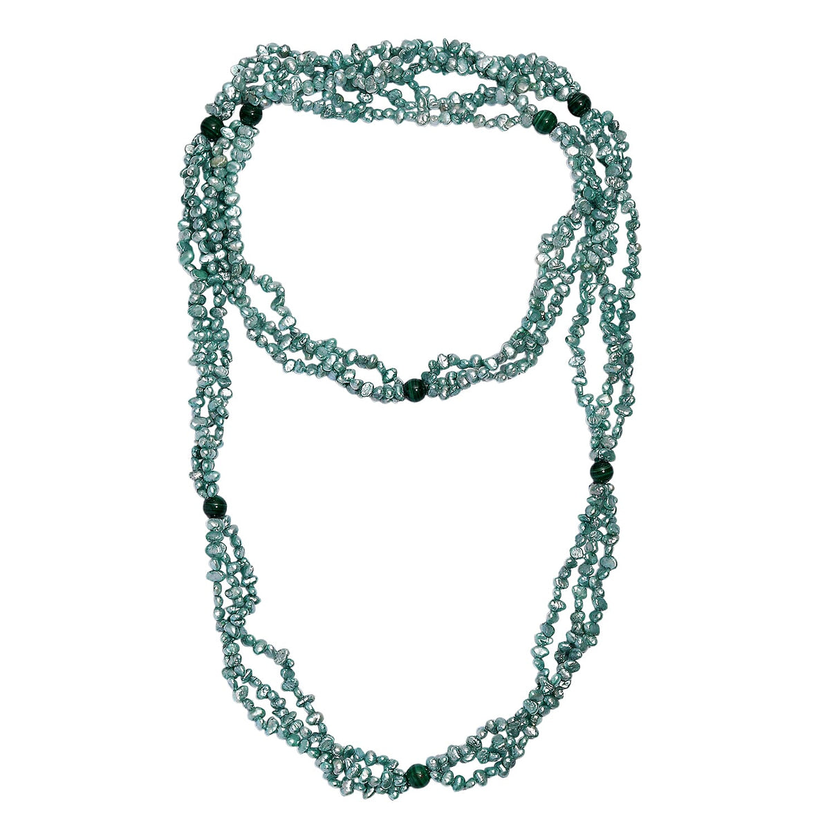 Green Dyed Pearl &amp; Malachite Stone Necklace (Size 34) 280.00 Ct. 8257658 3