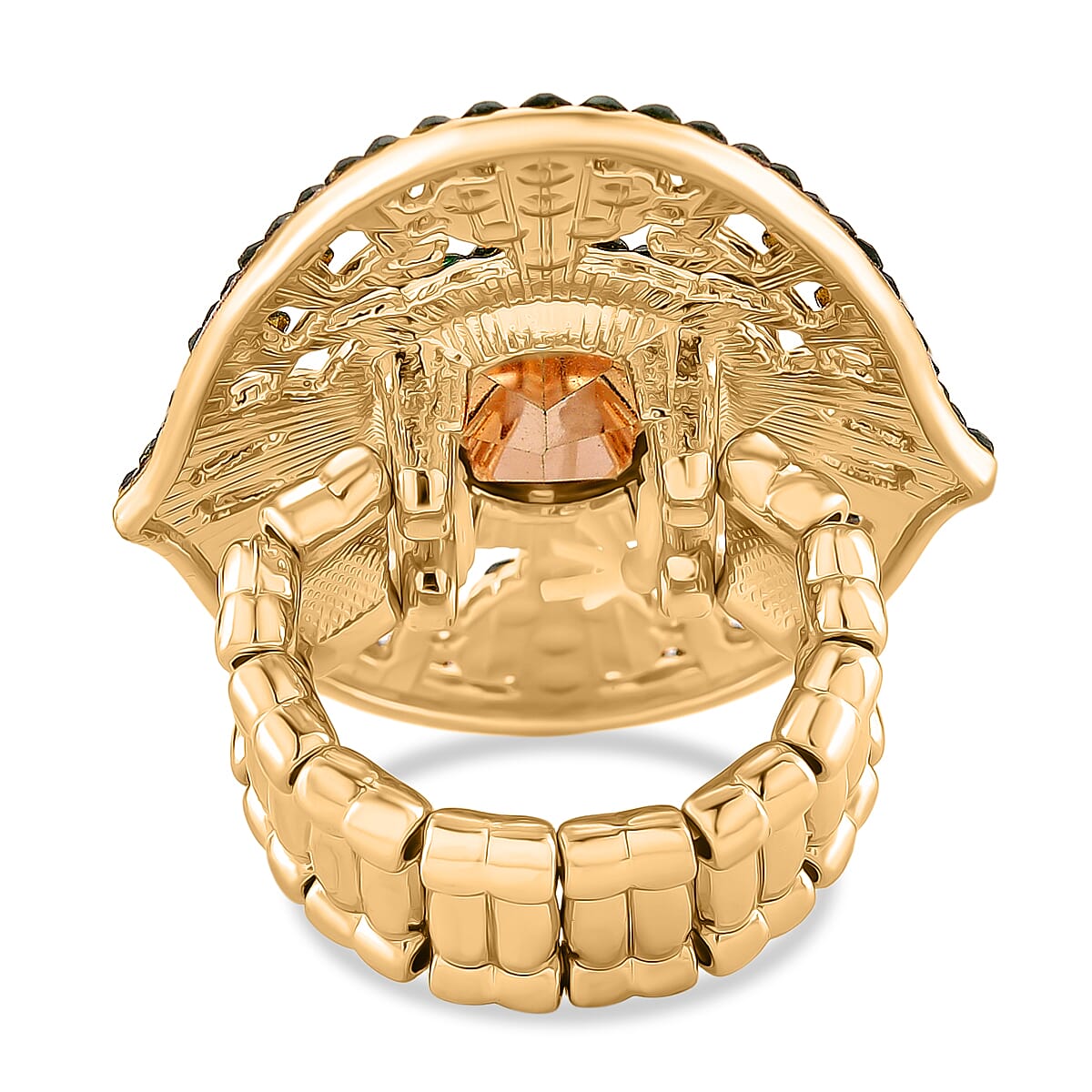 Green Glass &amp; Austrian Green Crystal Vintage Cluster Adjustable Ring in Yellow Gold Tone V32515924 5
