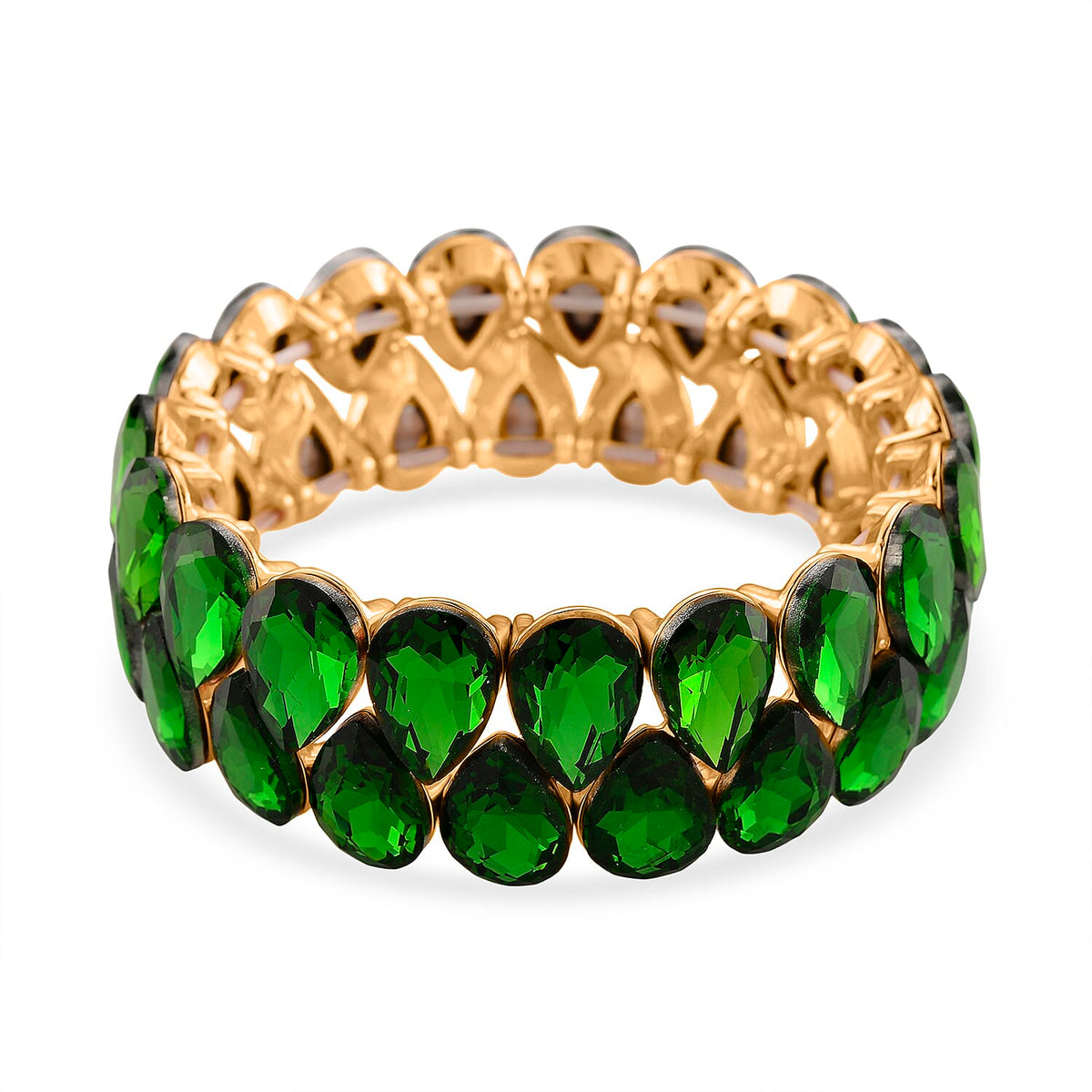 Green Glass Pear Stretchable Bracelet in Yellow Gold Tone V32520520 0