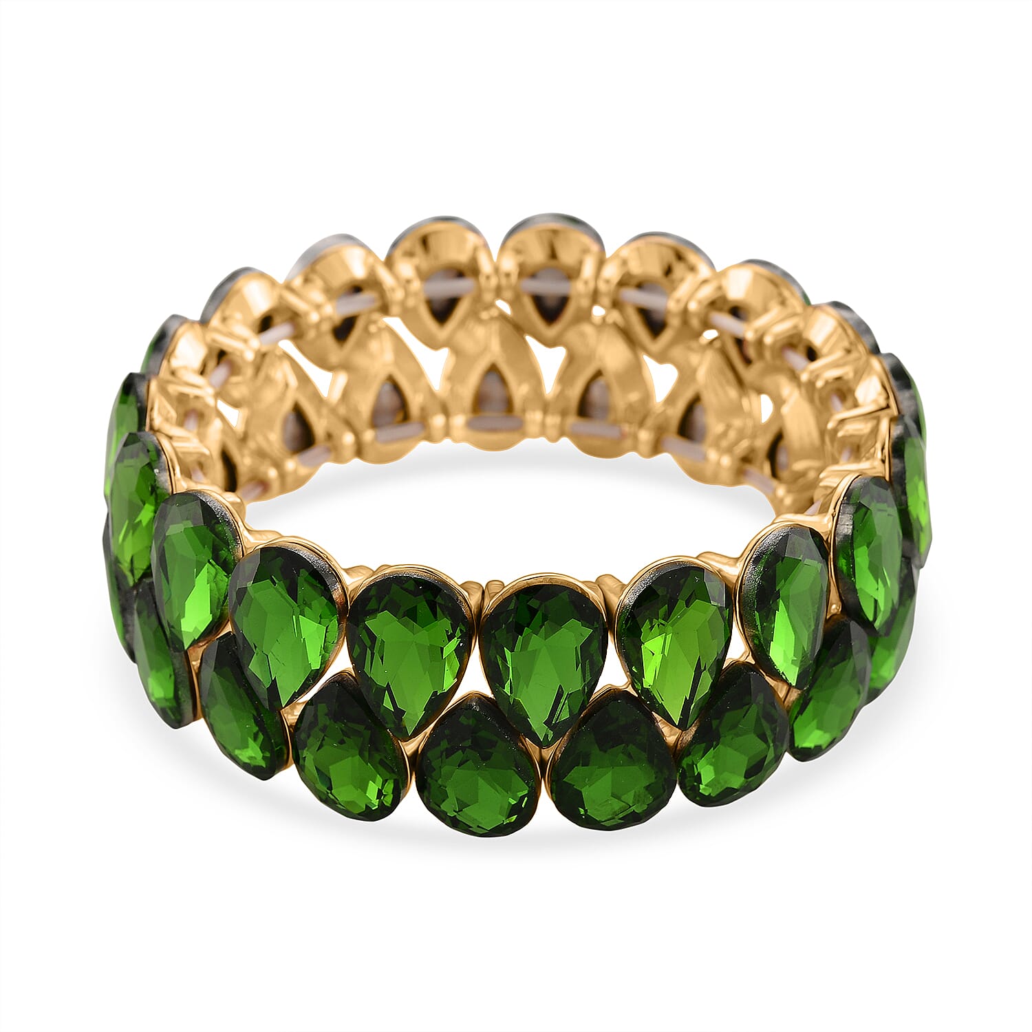 Green Glass Pear Stretchable Bracelet in Yellow Gold Tone V32365084 0