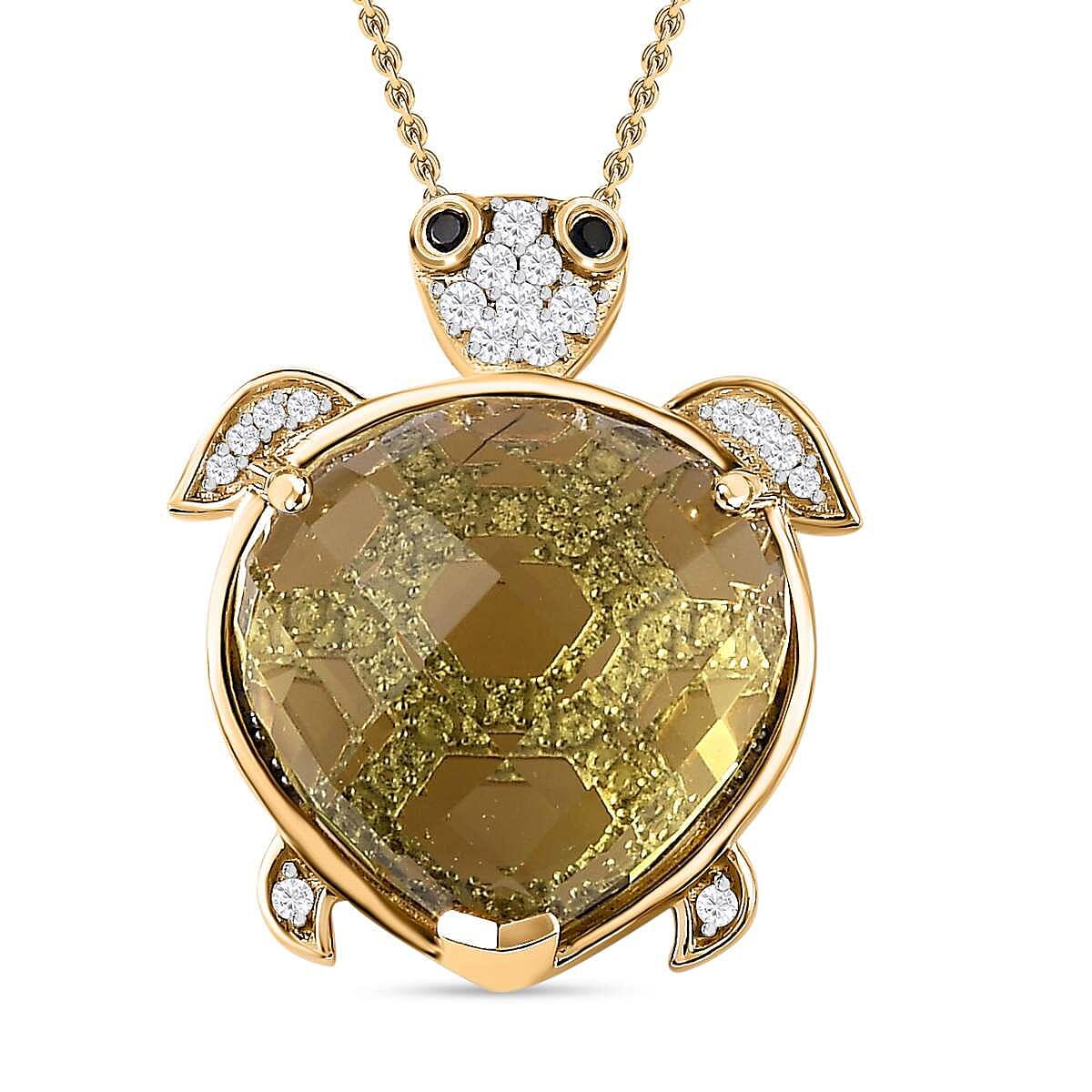 GP Italian Garden Collection - Green Gold Quartz &amp; Multi Gemstone Pendant with Chain (Size 20) in 18K Vermeil YG Plated Sterling Silver 14.60 Ct, Silver Wt. 6.41 Gms 4262910 0