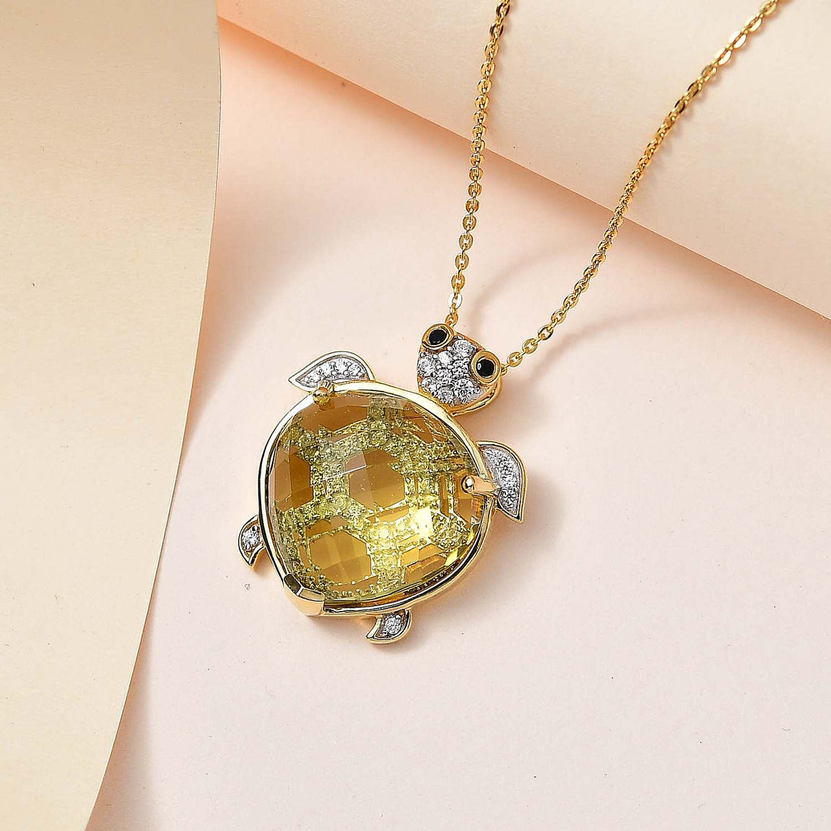 GP Italian Garden Collection - Green Gold Quartz &amp; Multi Gemstone Pendant with Chain (Size 20) in 18K Vermeil YG Plated Sterling Silver 14.60 Ct, Silver Wt. 6.41 Gms 4262910 2