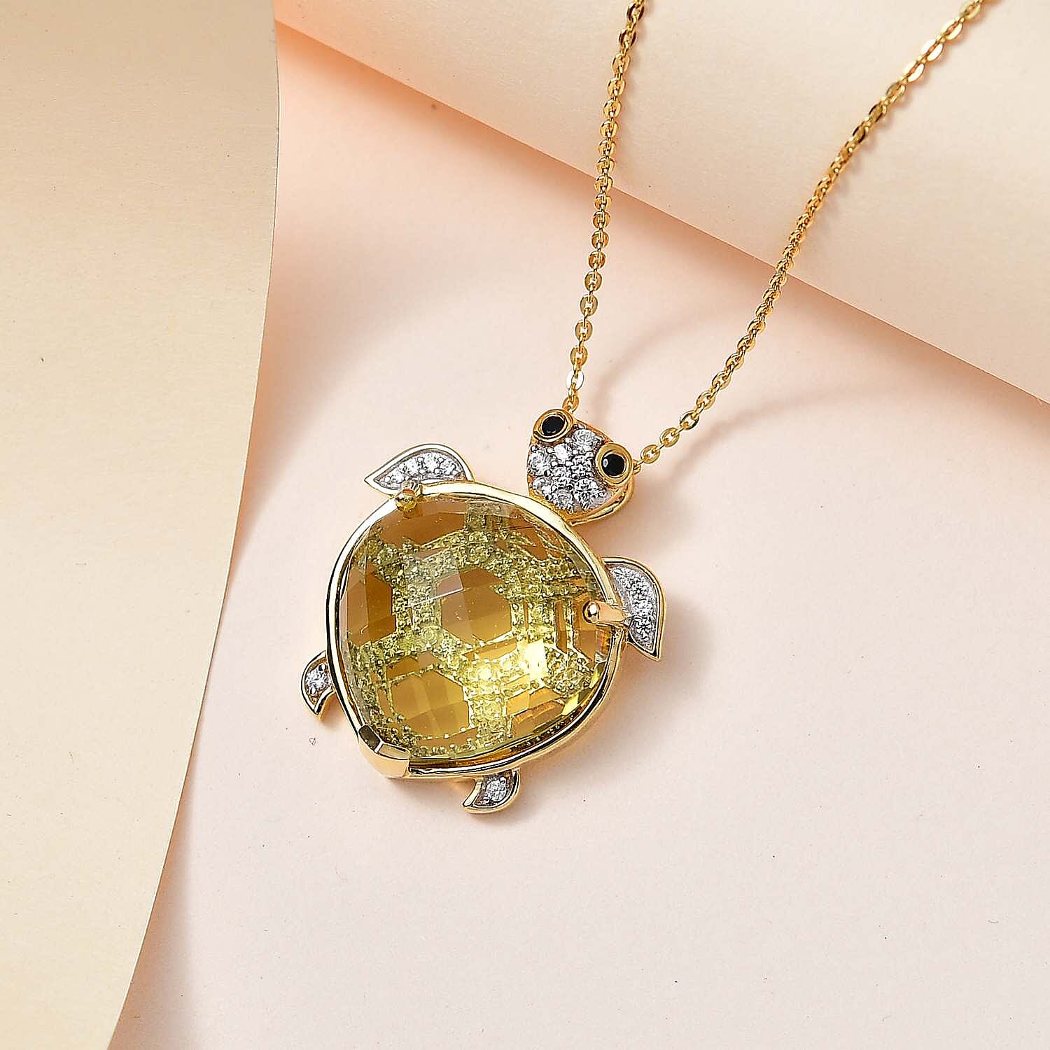 GP Italian Garden Collection - Green Gold Quartz &amp; Multi Gemstone Pendant with Chain (Size 20) in 18K Vermeil YG Plated Sterling Silver 14.60 Ct, Silver Wt. 6.41 Gms 4262910 2