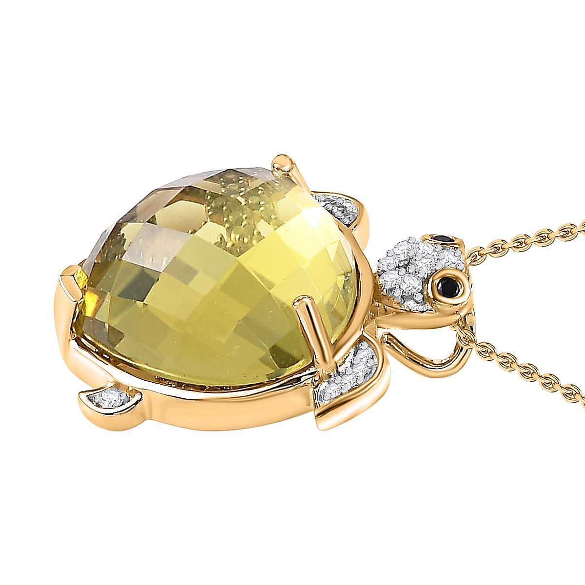 GP Italian Garden Collection - Green Gold Quartz &amp; Multi Gemstone Pendant with Chain (Size 20) in 18K Vermeil YG Plated Sterling Silver 14.60 Ct, Silver Wt. 6.41 Gms 4262910 3