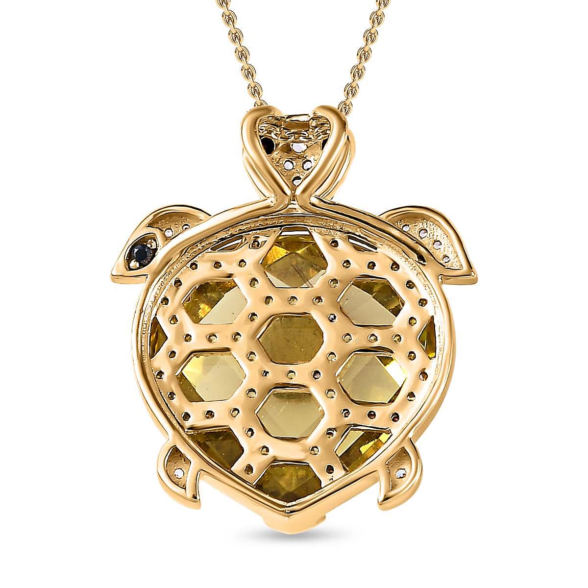 GP Italian Garden Collection - Green Gold Quartz &amp; Multi Gemstone Pendant with Chain (Size 20) in 18K Vermeil YG Plated Sterling Silver 14.60 Ct, Silver Wt. 6.41 Gms 4262910 4
