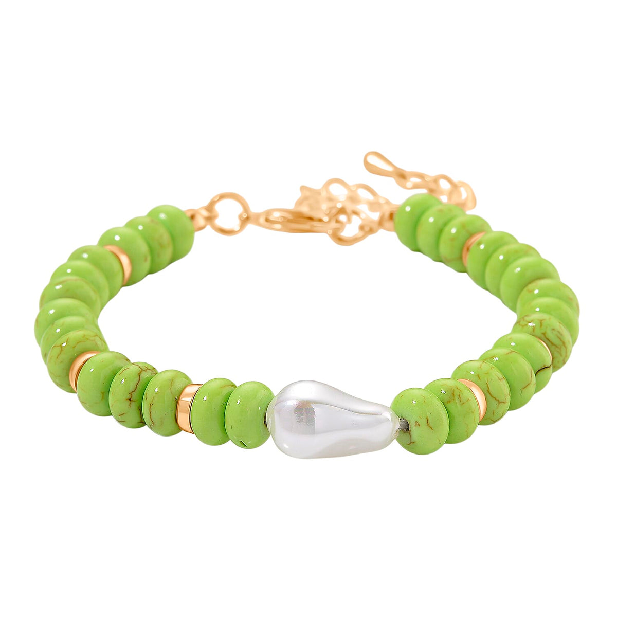 Green Howlite &amp; White Shell Pearl Bracelet (Size 7.5 - 2)  70.00 Ct. 8192801 0