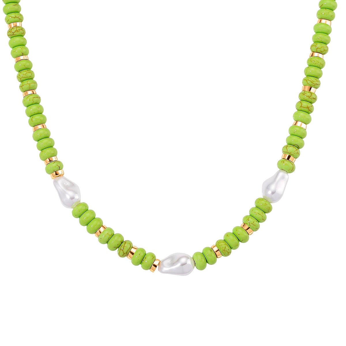 Green Howlite &amp; White Shell Pearl Necklace (Size 20 - 2 Ext) 200.00 Ct. V32646198 0
