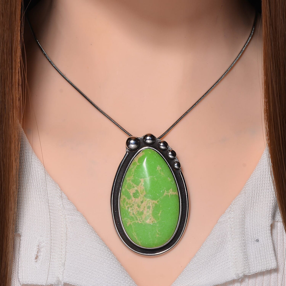 Green Imperial Jasper Pear Necklace (Size - 24 - 4 Ext) 50.00 Ct. 7670012 2