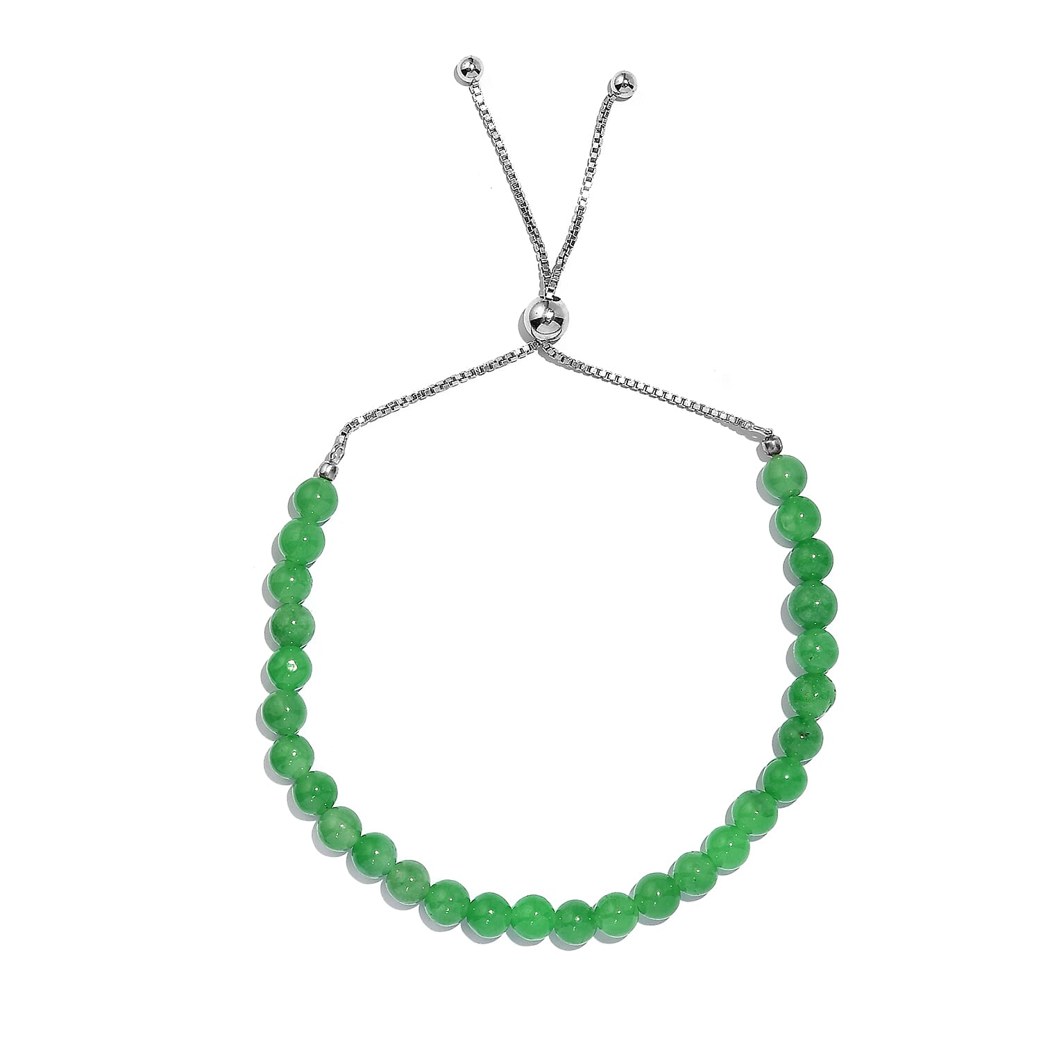 Green Jade Adjustable Bracelet (Size - 6.5 - 9) in Rhodium Sterling Silver 20.0 Ct. 7955945 0