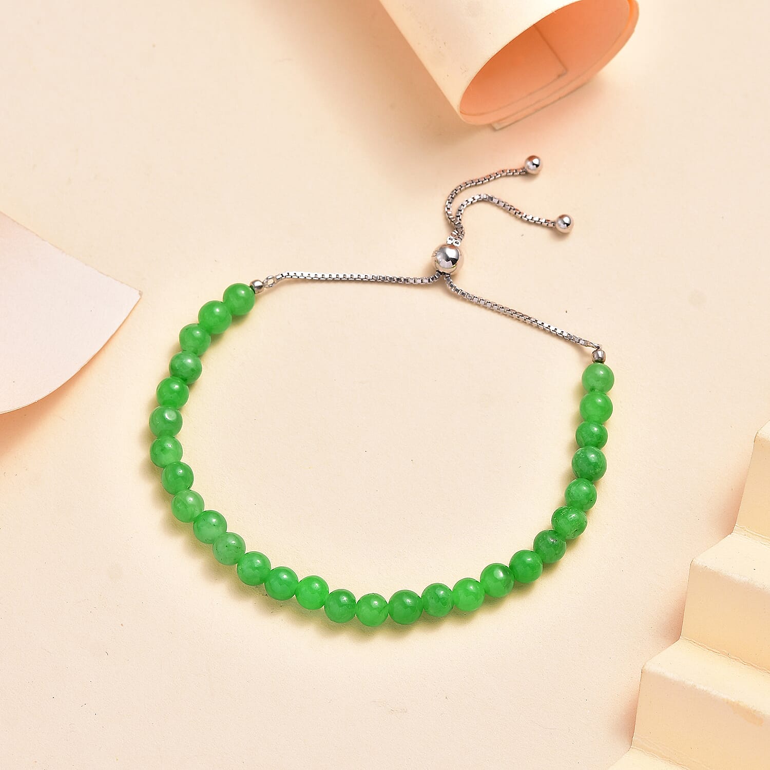 Green Jade Adjustable Bracelet (Size - 6.5 - 9) in Rhodium Sterling Silver 20.0 Ct. 7955945 1