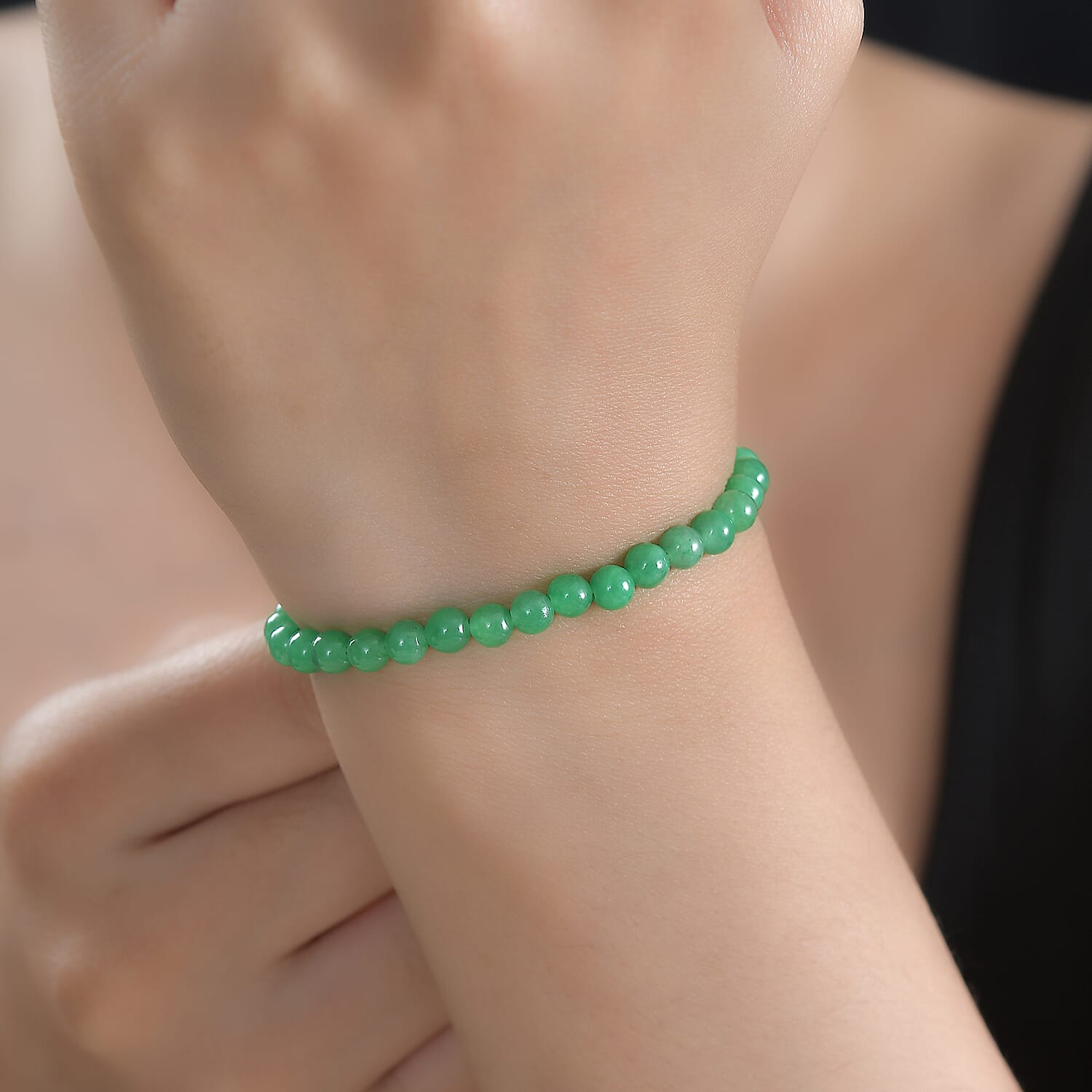 Green Jade Adjustable Bracelet (Size - 6.5 - 9) in Rhodium Sterling Silver 20.0 Ct. 7955945 2