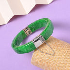 Designer Inspired - Green Jade Bangle (Size 7.5) in Rhodium Overlay Sterling Silver 270.00 Ct.