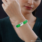 Designer Inspired - Green Jade Bangle (Size 7.5) in Rhodium Overlay Sterling Silver 270.00 Ct.