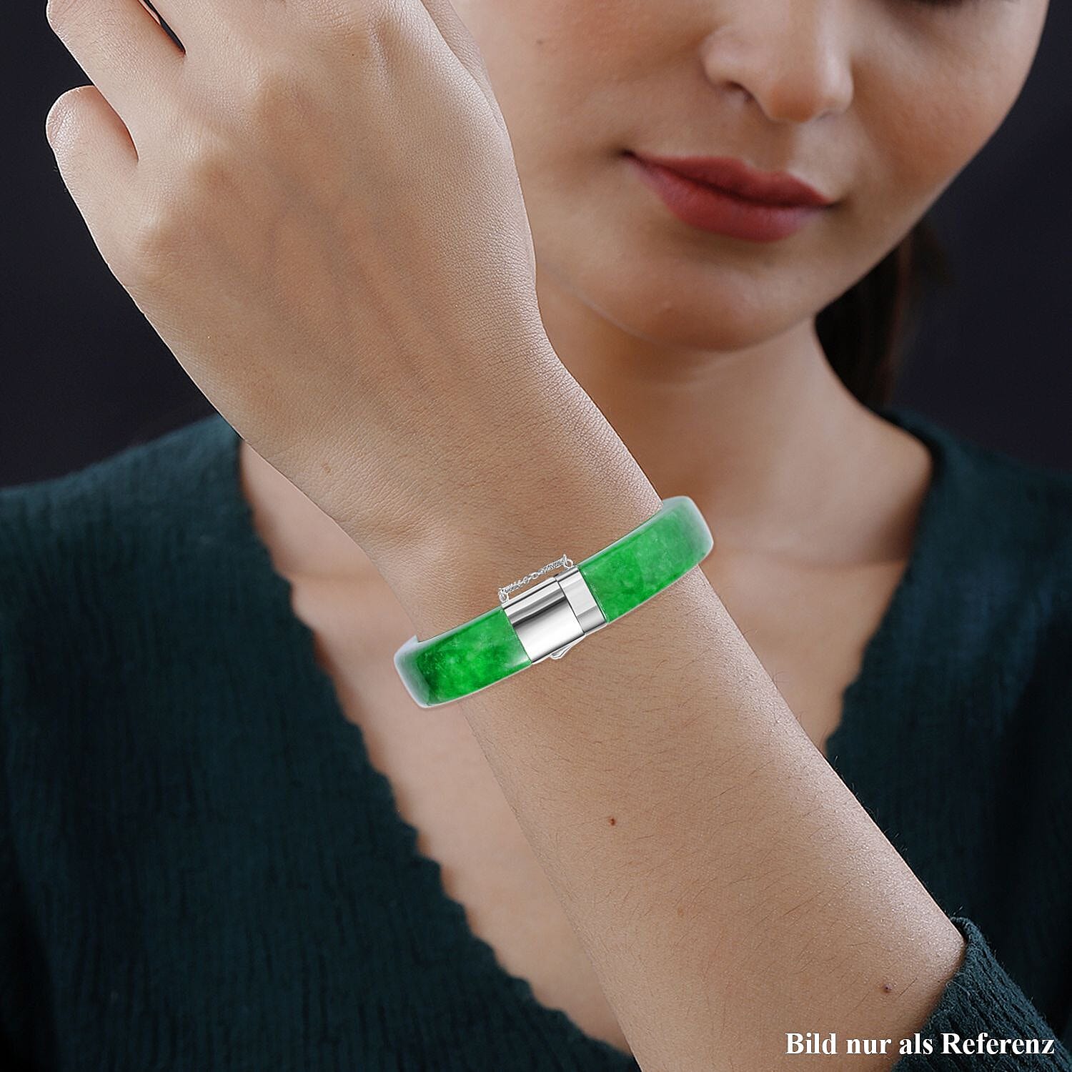 Designer Inspired - Green Jade Bangle (Size 7.5) in Rhodium Overlay Sterling Silver 270.00 Ct. 7668768 9