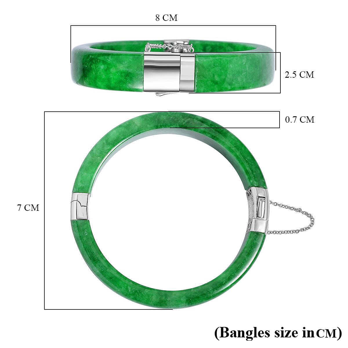 Designer Inspired - Green Jade Bangle (Size 7.5) in Rhodium Overlay Sterling Silver 270.00 Ct. 7668768 12