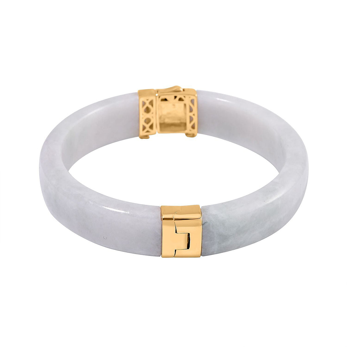 Natural Jadeite Jade Carved Hinged Bangle in 18K Gold Vermeil Plated Sterling Silver 235 Ct (Size 7.5) 7697249 0