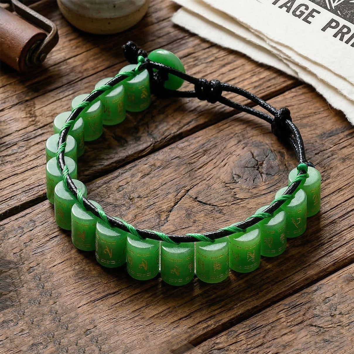 FIRST TIME EVER - Green Jadeite Barrel Feng Shui Bracelet (Size 6-9) 215.00 Ct. 8378330 3