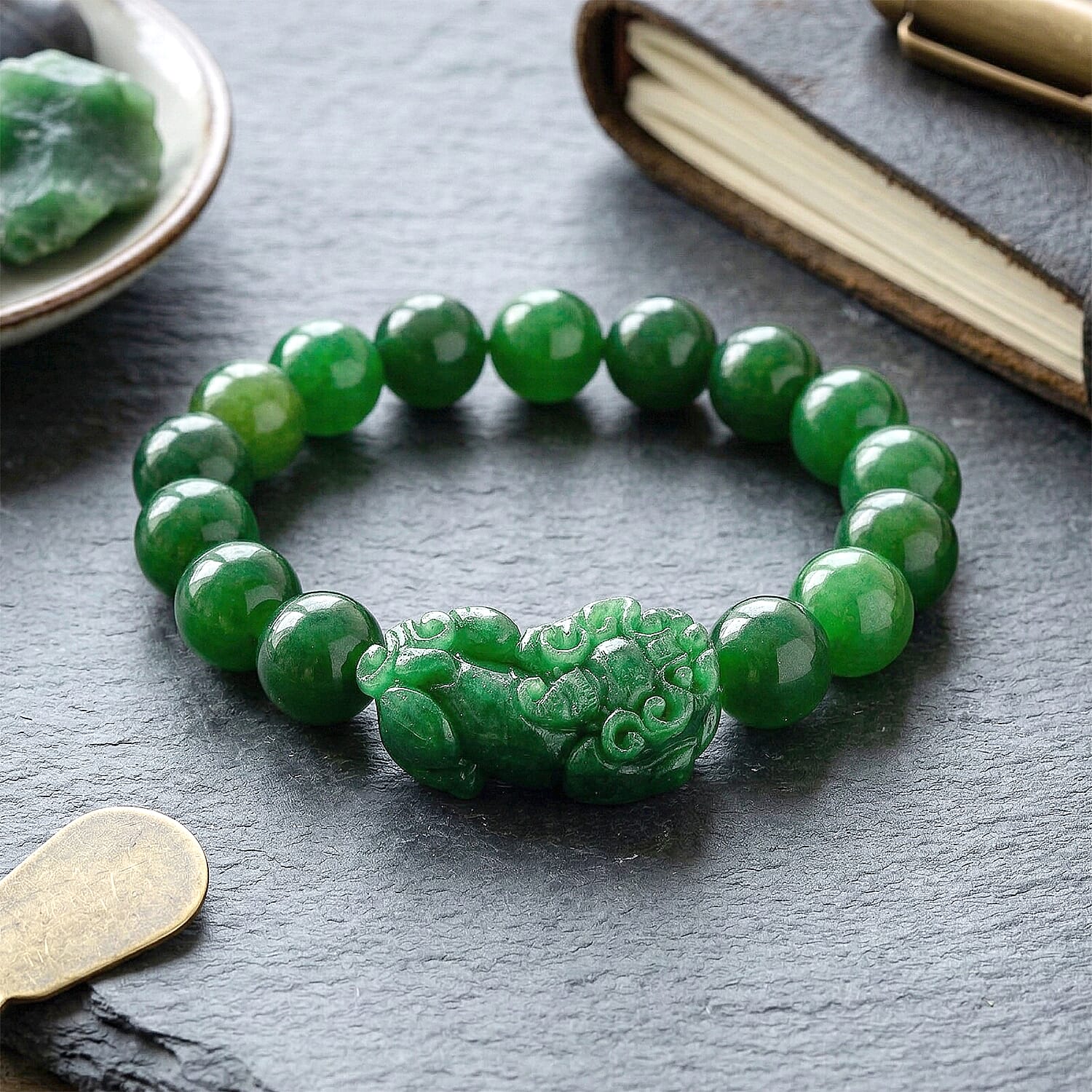 Enhanced Green Jade Beads Curving Cut Adjustable Bracelet (Size - 7.5) 300.00 Ct. 8519747 3
