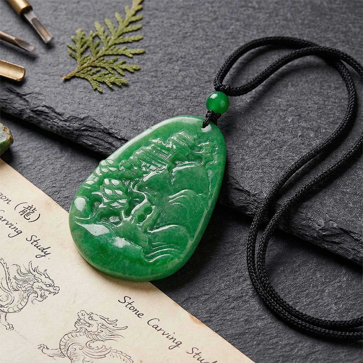 Enhanced Green Jade Beads Curving Cut Necklace (Size - 28) with Adjustable Cotton Thread 85.00 Ct. 8497953 3
