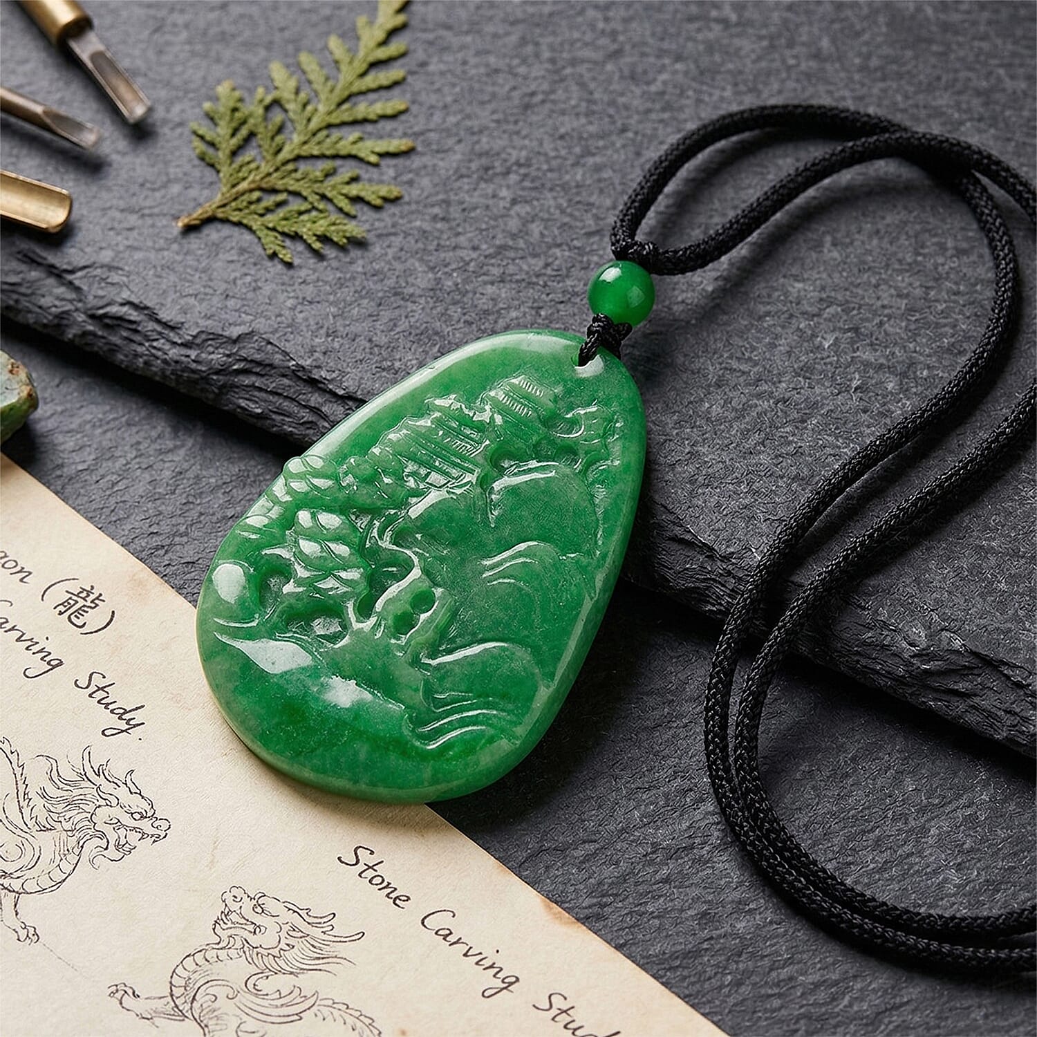 Enhanced Green Jade Beads Curving Cut Necklace (Size - 28) with Adjustable Cotton Thread 85.00 Ct. 8497953 3